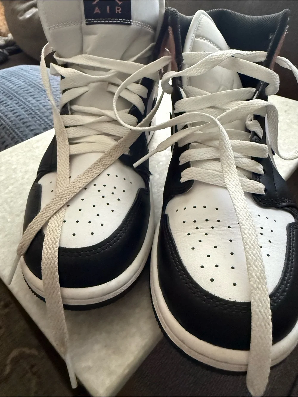 Jordan 1 Men's Mid Sneakers in White, Black & Pink